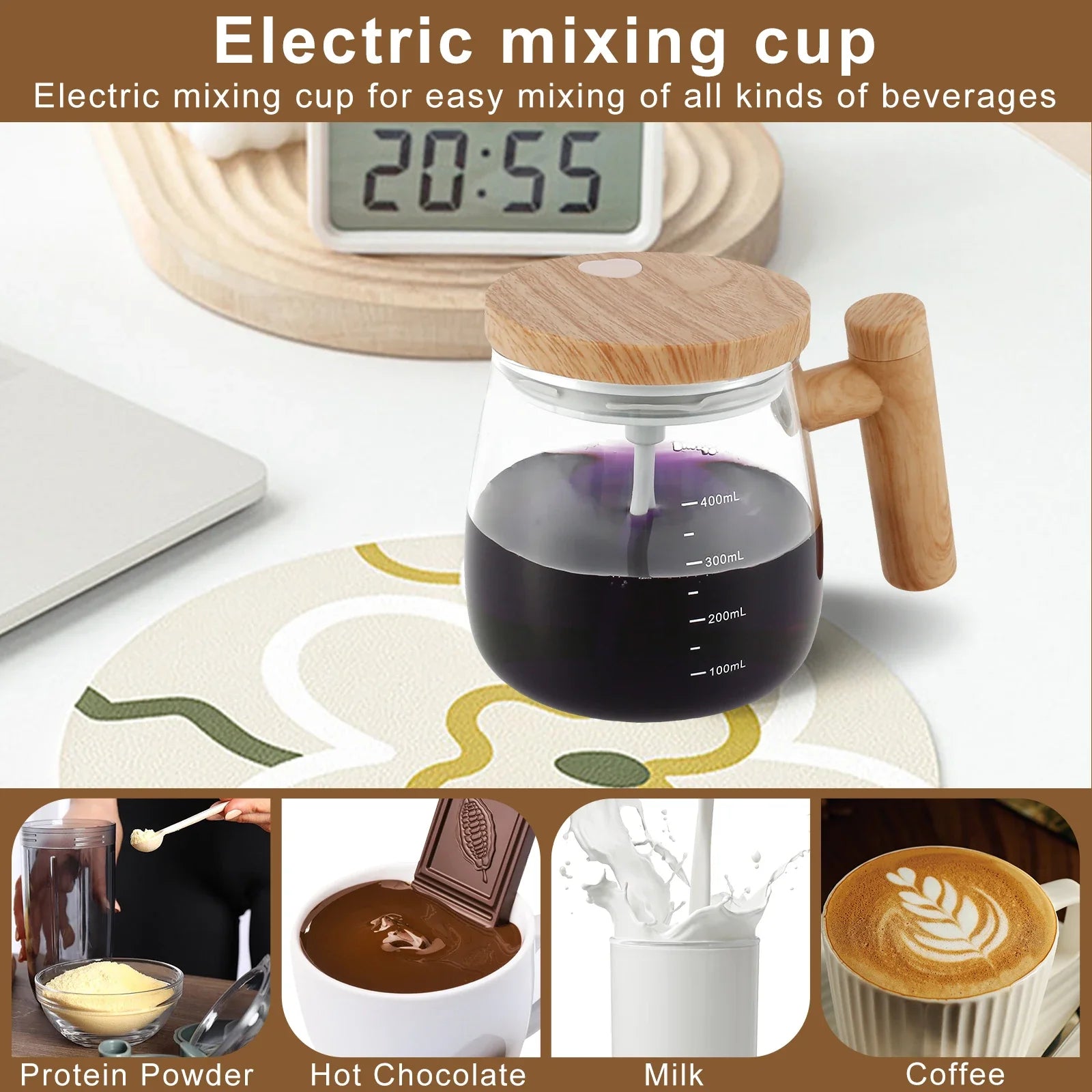 Self Stirring Coffee Mug Battery Powered Stirring Coffee Cup Electric Stirring Cups 400ml Glass Self Mixing Mugs Heat Resistant
